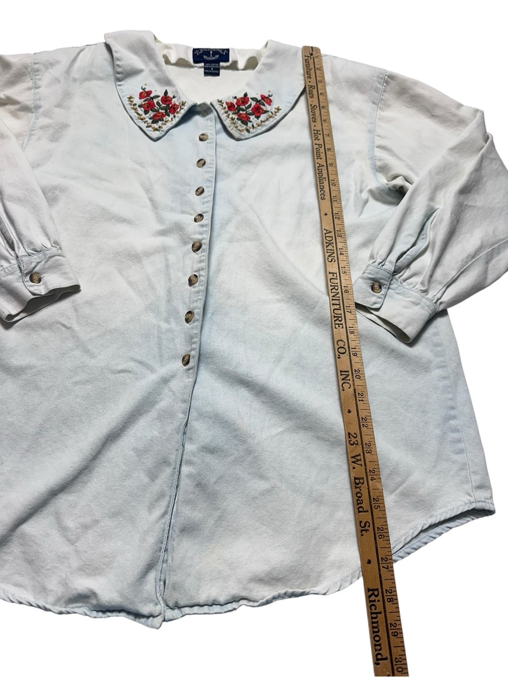 Vintage 90s Solutions Floral Embroidered Collar Cotton Blouse Shirt S - Picture 5 of 9